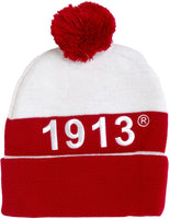 Delta Sigma Theta Embroidered Knit Beanie With Ball [White]
