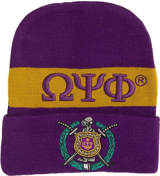Omega Psi Phi Embroidered Knit Beanie [Purple]