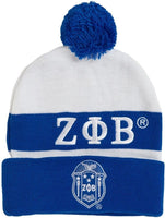 Zeta Phi Beta Embroidered Knit Beanie With Ball [White]