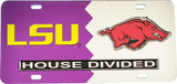 LSU + Arkansas House Divided Split License Plate Tag [Purple/Silver]