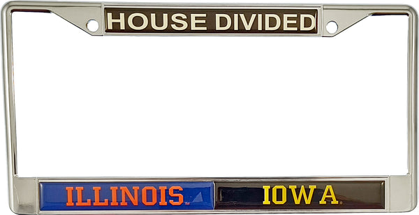 Illinois + Iowa House Divided Split License Plate Frame [Silver]