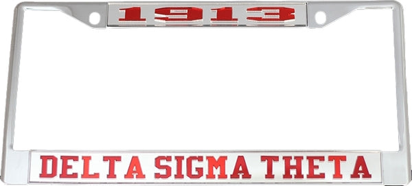 Delta Sigma Theta Year 1913 License Plate Frame [Silver Standard Frame - Silver/Red]