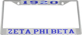 Zeta Phi Beta Year 1920 License Plate Frame [Silver Standard Frame - Silver/Blue]