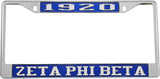 Zeta Phi Beta Year 1920 License Plate Frame [Silver Standard Frame - Blue/Silver]
