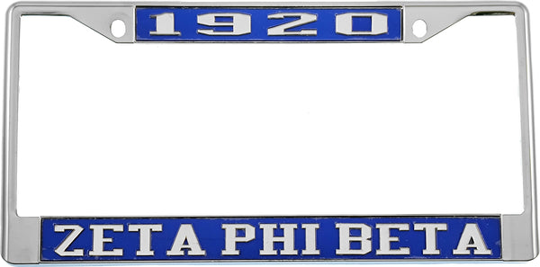 Zeta Phi Beta Year 1920 License Plate Frame [Silver Standard Frame - Blue/Silver]