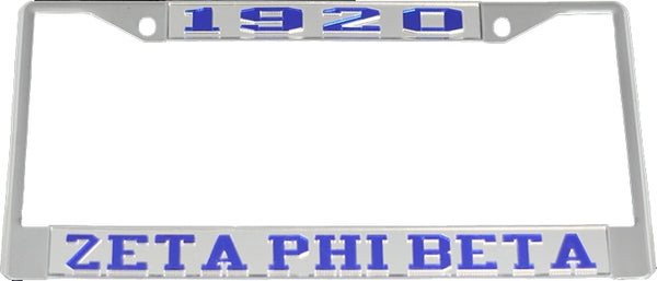 Zeta Phi Beta Year 1920 License Plate Frame [Silver Standard Frame - Silver/Blue]