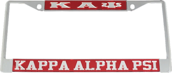 Kappa Alpha Psi Greek Letters License Plate Frame [Silver Standard Frame - Red/Silver]