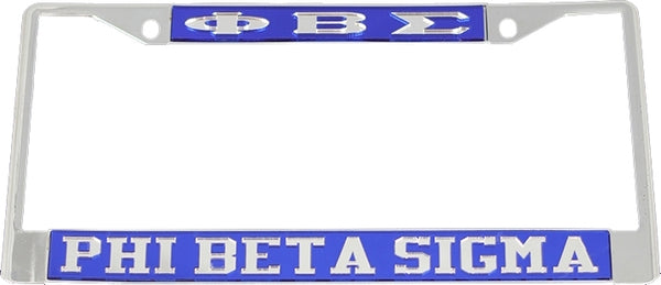 Phi Beta Sigma Greek Letters License Plate Frame [Silver Standard Frame - Blue/Silver]