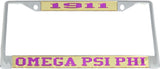 Omega Psi Phi Year 1911 License Plate Frame [Silver Standard Frame - Gold/Purple]