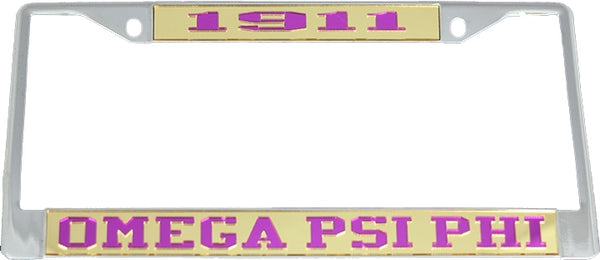 Omega Psi Phi Year 1911 License Plate Frame [Silver Standard Frame - Gold/Purple]
