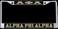 Alpha Phi Alpha Greek Letters License Plate Frame [Silver Standard Frame - Black/Gold]