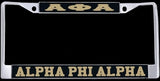 Alpha Phi Alpha Greek Letters License Plate Frame [Silver Standard Frame - Black/Gold]