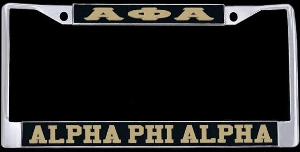 Alpha Phi Alpha Greek Letters License Plate Frame [Silver Standard Frame - Black/Gold]