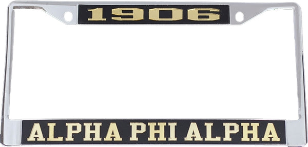 Alpha Phi Alpha Year 1906 License Plate Frame [Silver Standard Frame - Black/Gold]