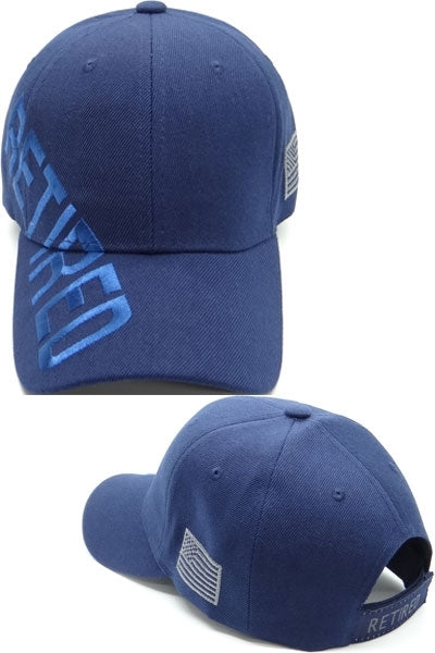 Plain Retired Shadow Text US Flag Mens Cap [Baseball Cap - Navy Blue]