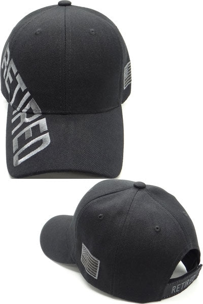 Plain Retired Shadow Text US Flag Mens Cap [Baseball Cap - Black]