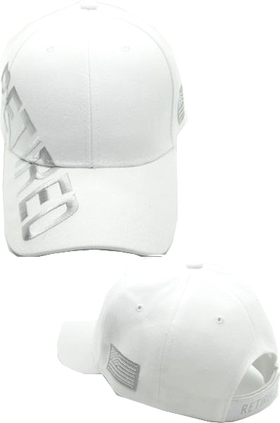 Plain Retired Shadow Text US Flag Mens Cap [Baseball Cap - White]