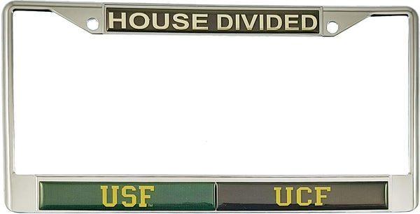 South Florida (USF) + Central Florida (UCF) House Divided Split License Plate Frame [Silver]
