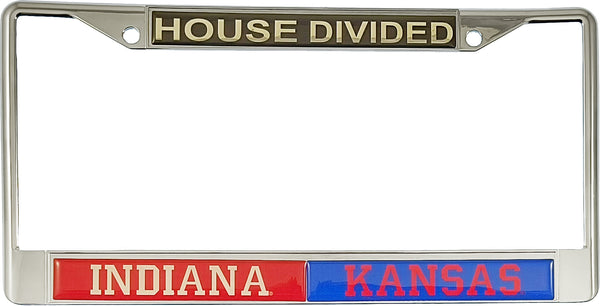 Indiana + Kansas House Divided Split License Plate Frame [Silver]