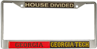 Georgia + Georgia Tech House Divided Split License Plate Frame [Silver]