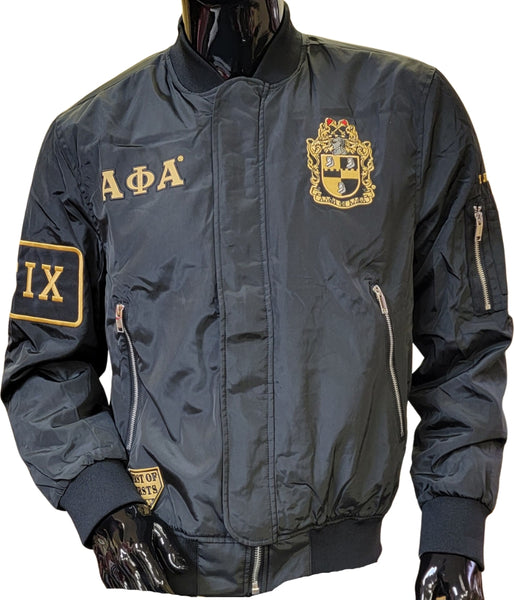 Buffalo Dallas Alpha Phi Alpha Bomber Flight Jacket [Black]