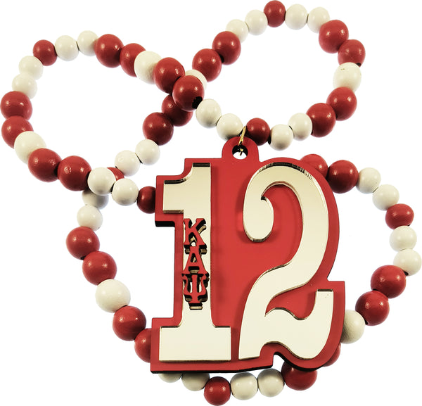 Kappa Alpha Psi Wood Color Bead Tiki Line #12 Medallion [Red/White]