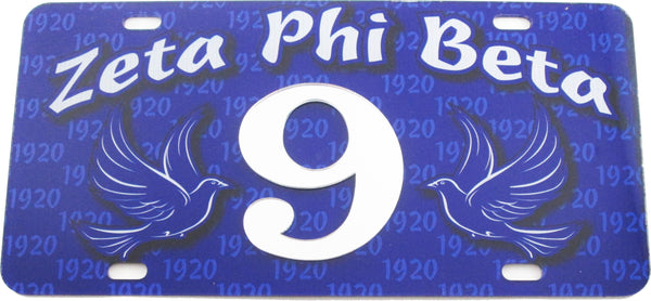 Zeta Phi Beta Printed Line #9 License Plate [Blue]