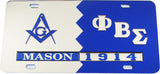 Mason + Phi Beta Sigma Split Founder Year License Plate [Silver/Blue]