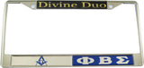 Mason + Phi Beta Sigma Split Divine Duo License Plate Frame [Silver/Blue]