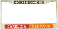 South Carolina + Clemson House Divided Split License Plate Frame [Silver]