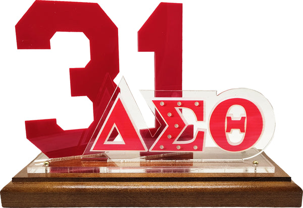 Delta Sigma Theta Acrylic Desktop Line #31 With Wooden Base [Brown]