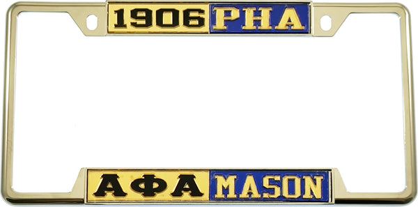 Alpha Phi Alpha + Mason - PHA Split License Plate Frame [Decal Visible Frame - Gold/Black/Blue/Gold]