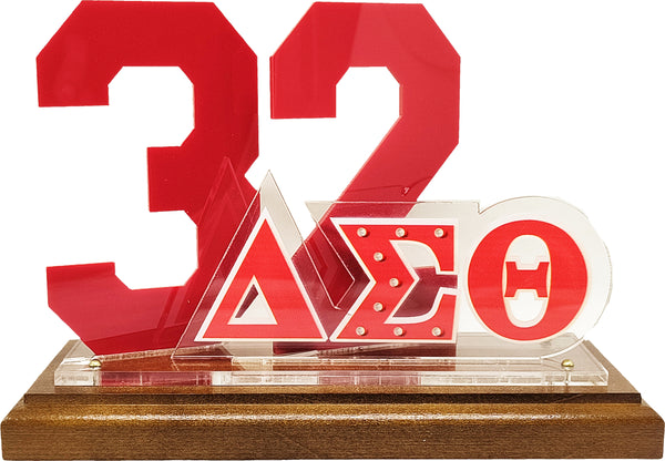 Delta Sigma Theta Acrylic Desktop Line #32 With Wooden Base [Brown]