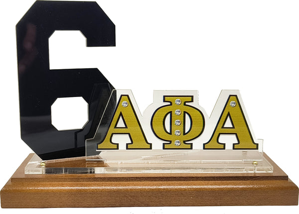 Alpha Phi Alpha Acrylic Desktop Line #6 With Wooden Base [Brown]