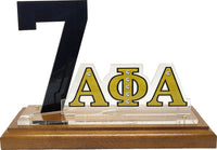Alpha Phi Alpha Acrylic Desktop Line #7 With Wooden Base [Brown]