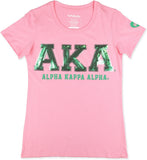 Big Boy Alpha Kappa Alpha Divine 9 Sequin Patch Ladies Tee [Pink]