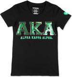 Big Boy Alpha Kappa Alpha Divine 9 Sequin Patch Ladies Tee [Black]
