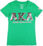 Big Boy Alpha Kappa Alpha Divine 9 Sequin Patch Ladies Tee [Green]