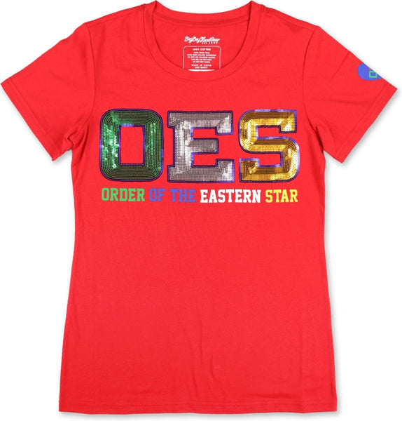 Big Boy Eastern Star Divine Sequin Patch Ladies Tee [Red]