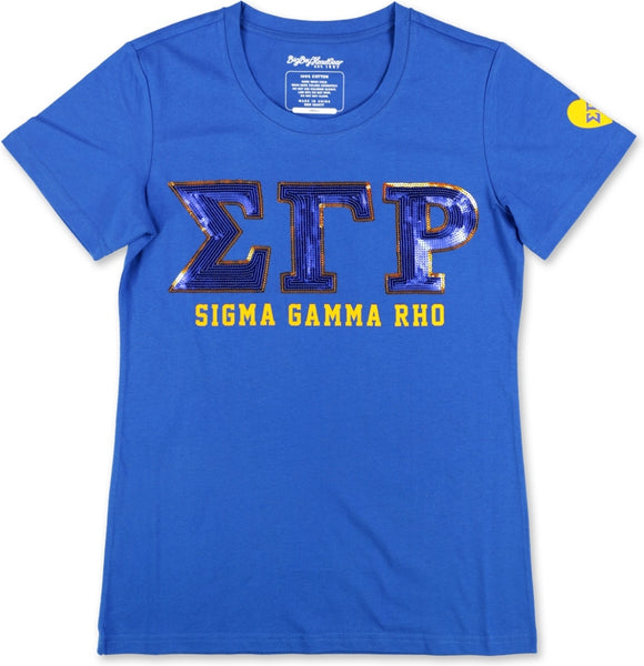 Big Boy Sigma Gamma Rho Divine 9 Sequin Patch Ladies Tee [Royal Blue]