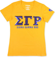 Big Boy Sigma Gamma Rho Divine 9 Sequin Patch Ladies Tee [Gold]
