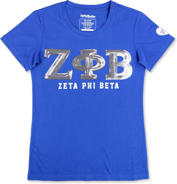Big Boy Zeta Phi Beta Divine 9 Sequin Patch Ladies Tee [Royal Blue]
