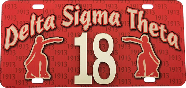 Delta Sigma Theta Printed Line #18 License Plate [Red]