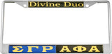 Sigma Gamma Rho + Alpha Phi Alpha Split Divine Duo License Plate Frame [Blue/Black]
