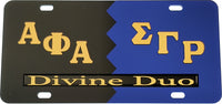 Alpha Phi Alpha + Sigma Gamma Rho Split Divine Duo License Plate [Black/Blue]