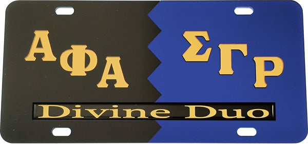 Alpha Phi Alpha + Sigma Gamma Rho Split Divine Duo License Plate [Black/Blue]