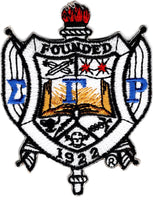 Sigma Gamma Rho Crest Embroidered Iron-On Patch [White/Blue/Gold]