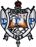 Sigma Gamma Rho Crest Embroidered Iron-On Patch [White/Blue/Gold]