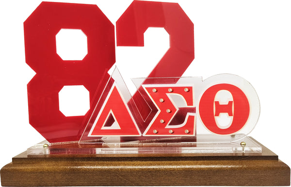 Delta Sigma Theta Acrylic Desktop Line #82 With Wooden Base [Brown]