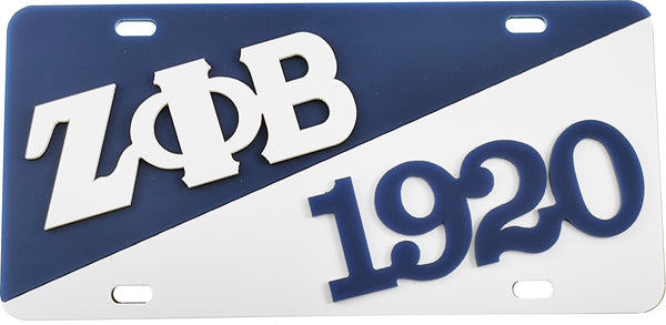 Zeta Phi Beta 1920 Split Founder License Plate [Blue/White]